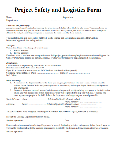 sample project safety and logistics form template