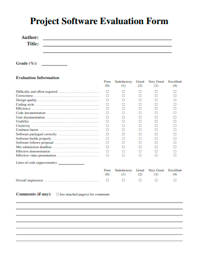 sample project software evaluation form template