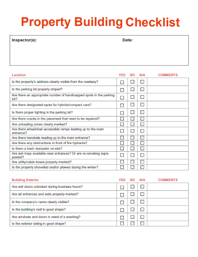 sample property building checklist template