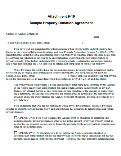 sample property donation agreement template