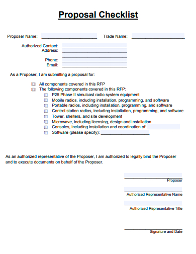 sample proposal checklist template