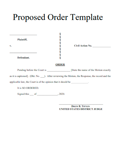 sample proposed order template