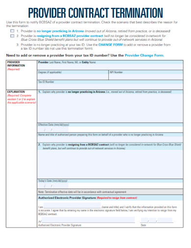 sample provider contract termination template