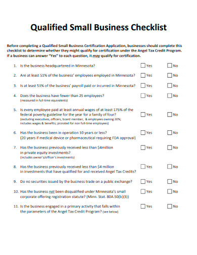 sample qualified small business checklist template