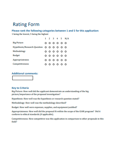 sample rating form template