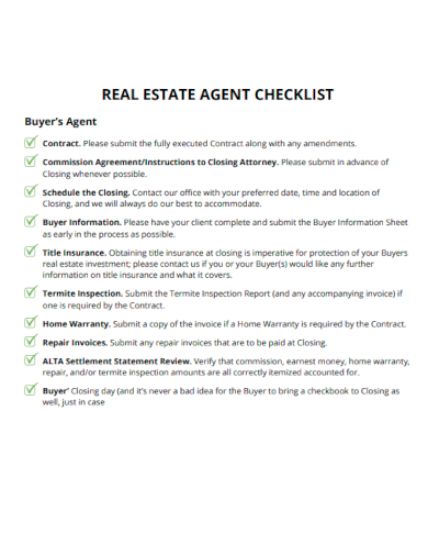 sample real estate agent checklist template