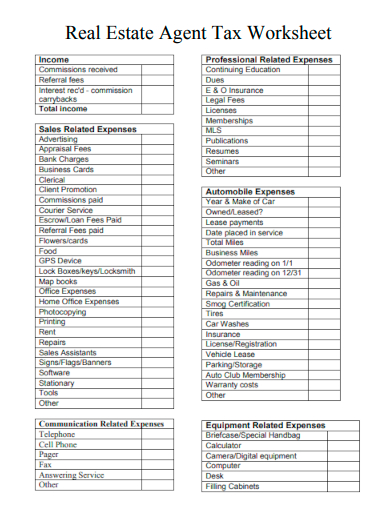 FREE 30 Real Estate Worksheet Samples In PDF FREE 30 Real Estate Worksheet Samples In PDF
