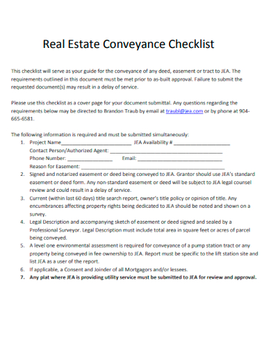sample real estate conveyance checklist template
