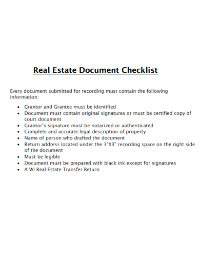 sample real estate document checklist template