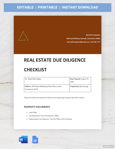 sample real estate due diligence checklist template