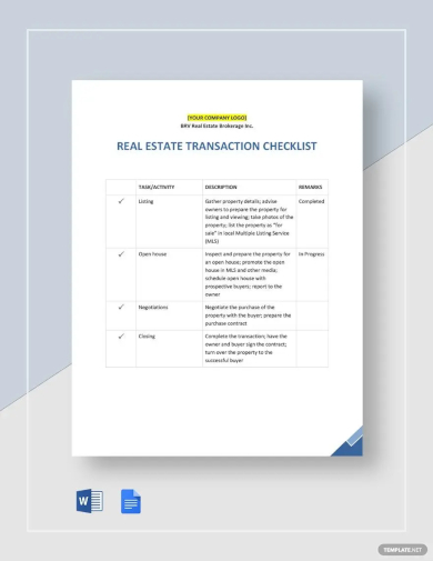 sample real estate transaction checklist template