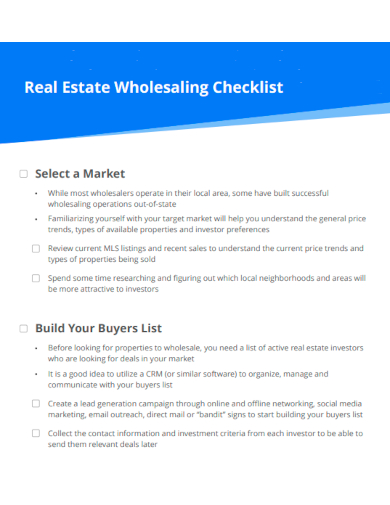 sample real estate wholesaling checklist template