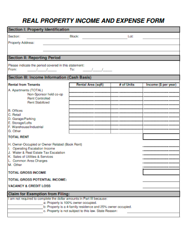 sample real property income and expense form template