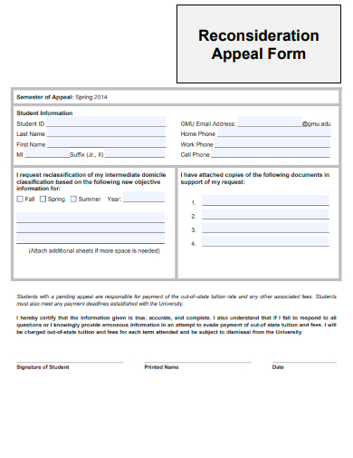 sample reconsideration appeal form template