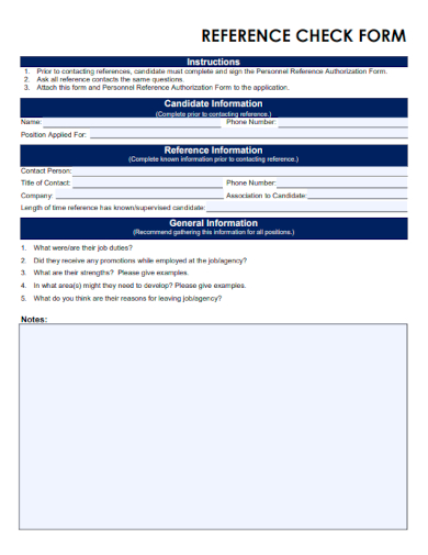 sample reference check blank form template