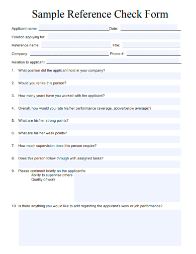 sample reference check form template