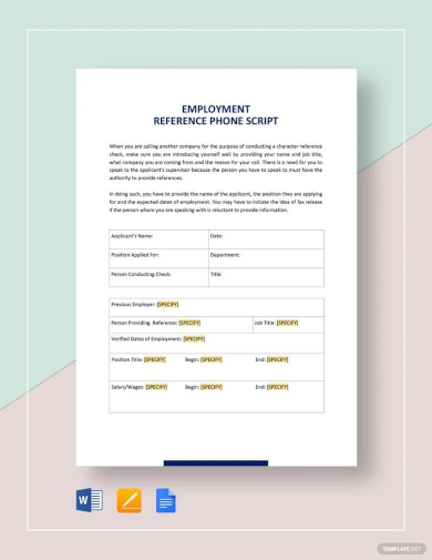 sample reference check phone script form template
