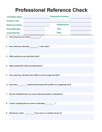 sample reference check professional form template