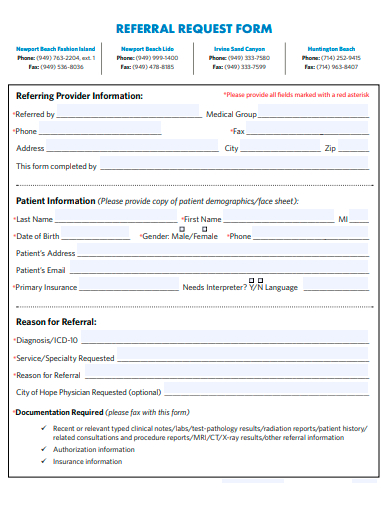 sample referral request form template
