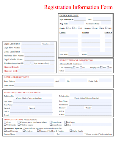 sample registration information form template