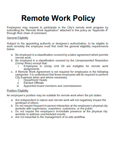 sample remote work policy template