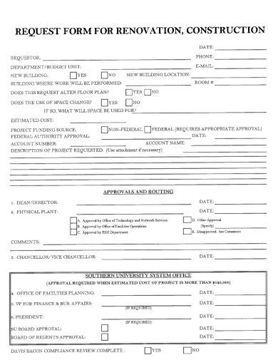 sample request form rennovation construction template