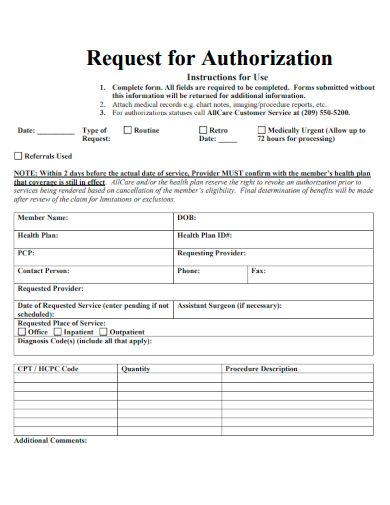 sample request for authorization template