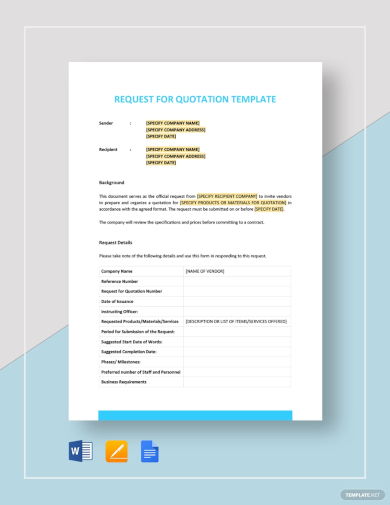 sample request for quotation template
