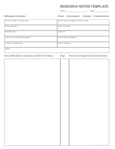 sample research notes templates
