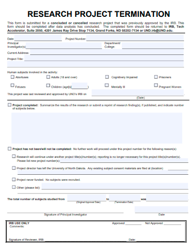 sample research project termination template