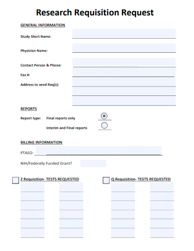 sample research requisition request template