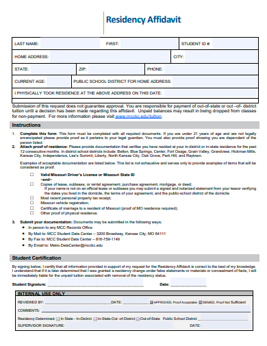 sample residency affidavit template