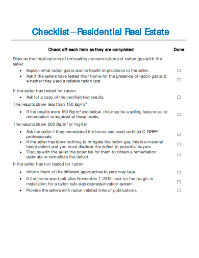 sample residential real estate checklist template