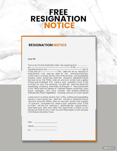 sample resignation notice template