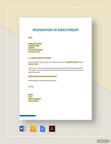 sample resignation of directorship template