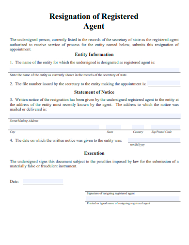 sample resignation of registered agent template