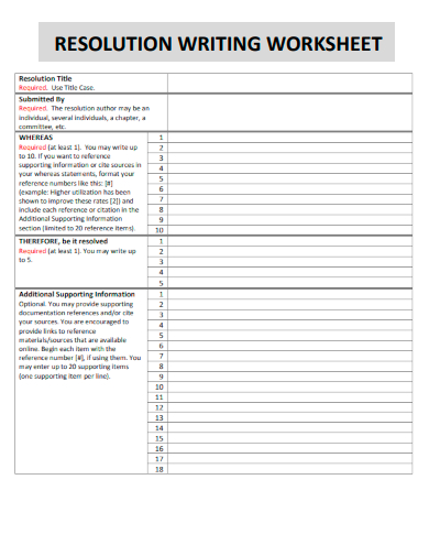 sample resolution writing worksheet template