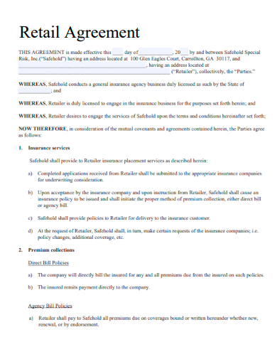 sample retail agreement template