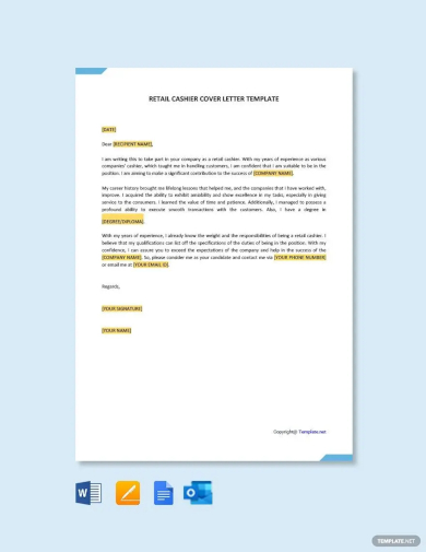 sample retail cashier cover letter template