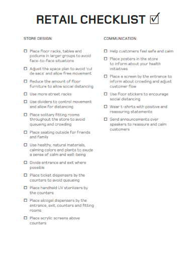 sample retail checklist template
