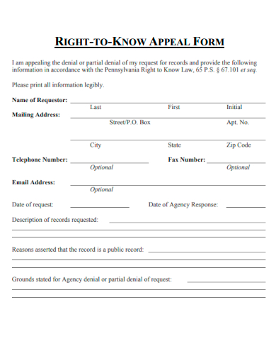sample right to know appeal form template