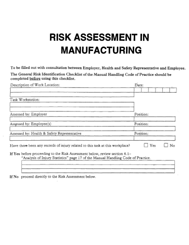 sample risk assessment in manufacturing template