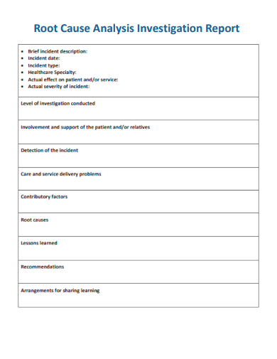 sample root cause analysis investigation report template