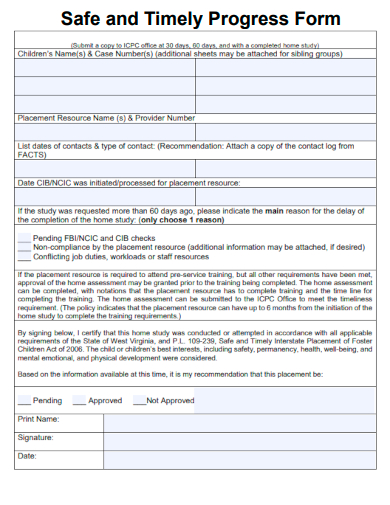 sample safe and timely progress form template