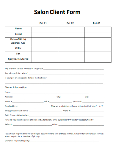 sample salon client form template