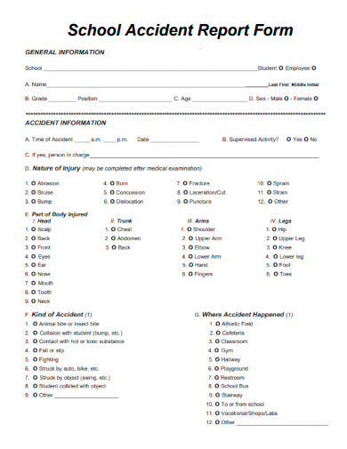 sample school accident report form template