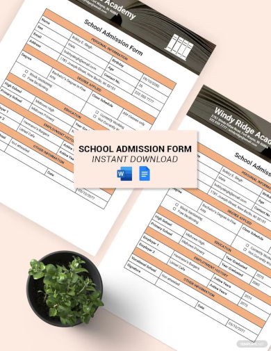 sample school admission form template