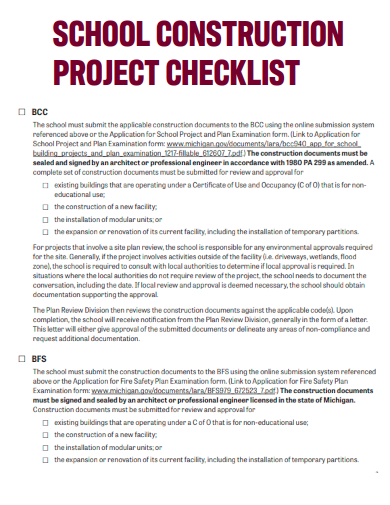 sample school construction project checklist template