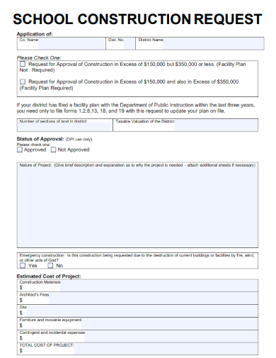 sample school construction request form template