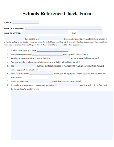 sample school reference check form template